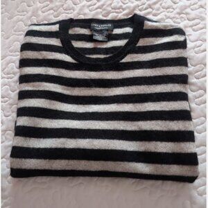 STRIPES ARE IN!!! LORD AND TAYLOR BLACK AND GRAY STRIPED 100% CASHMERE CREWNECK